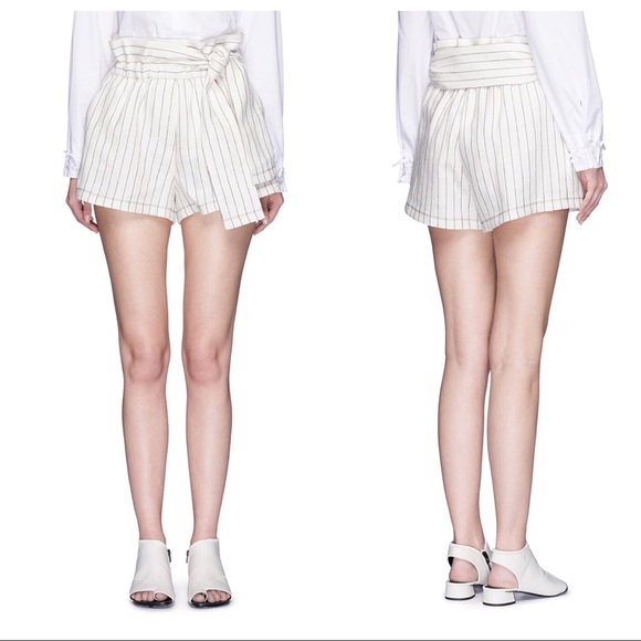 3.1 PHILLIP LIM Striped Linen Paperbag Shorts Sz 6 - Picture 2 of 4